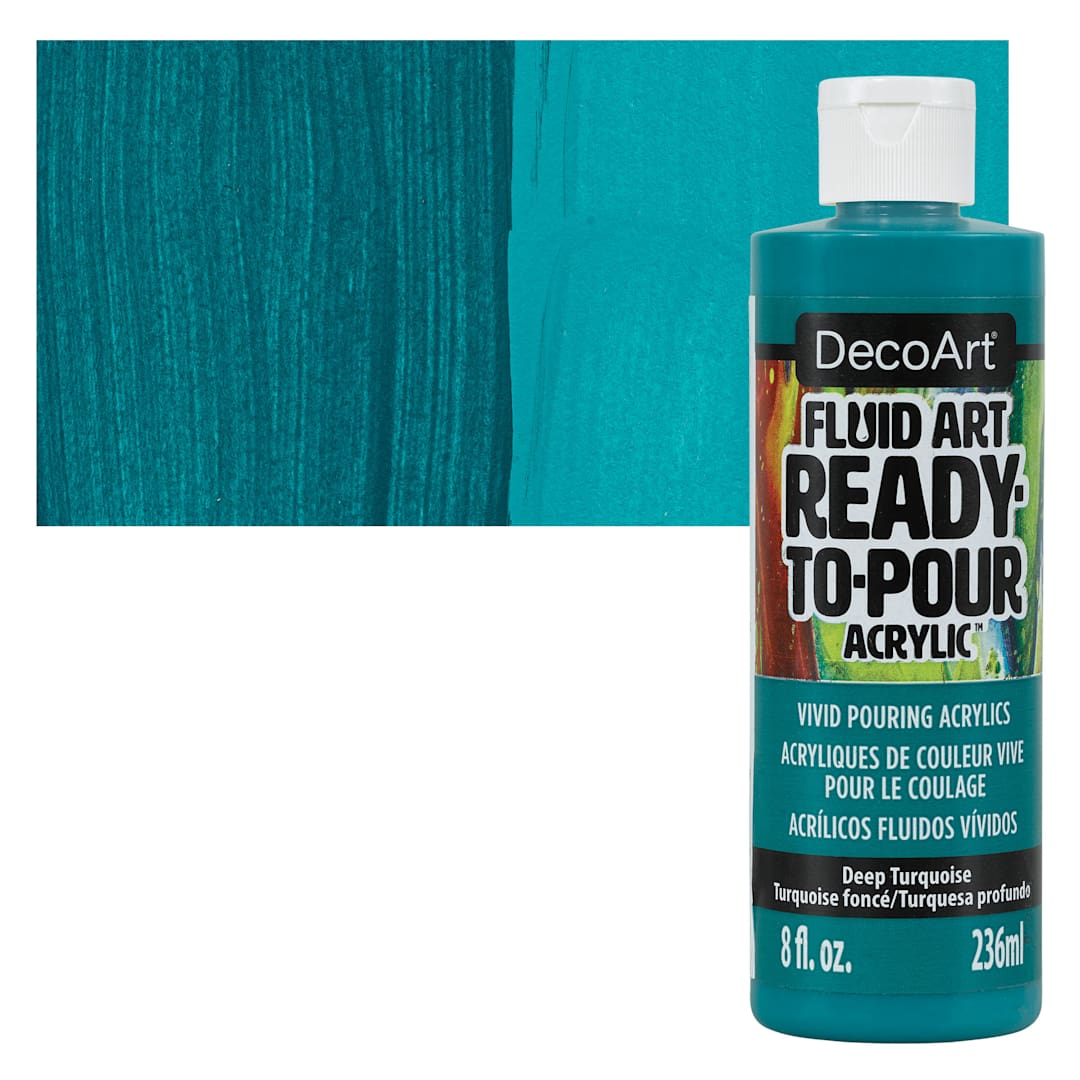 Open in modal - DecoArt Fluid Art Ready-To-Pour Acrylic - Deep Turquoise, 8 oz Bottle and swatch