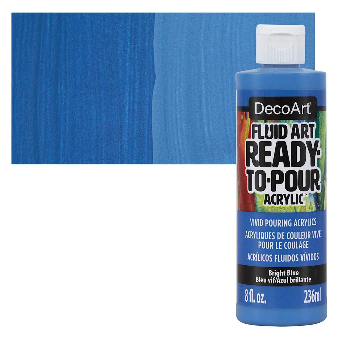 Open in modal - DecoArt Fluid Art Ready-To-Pour Acrylic - Bright Blue, 8 oz Bottle and swatch
