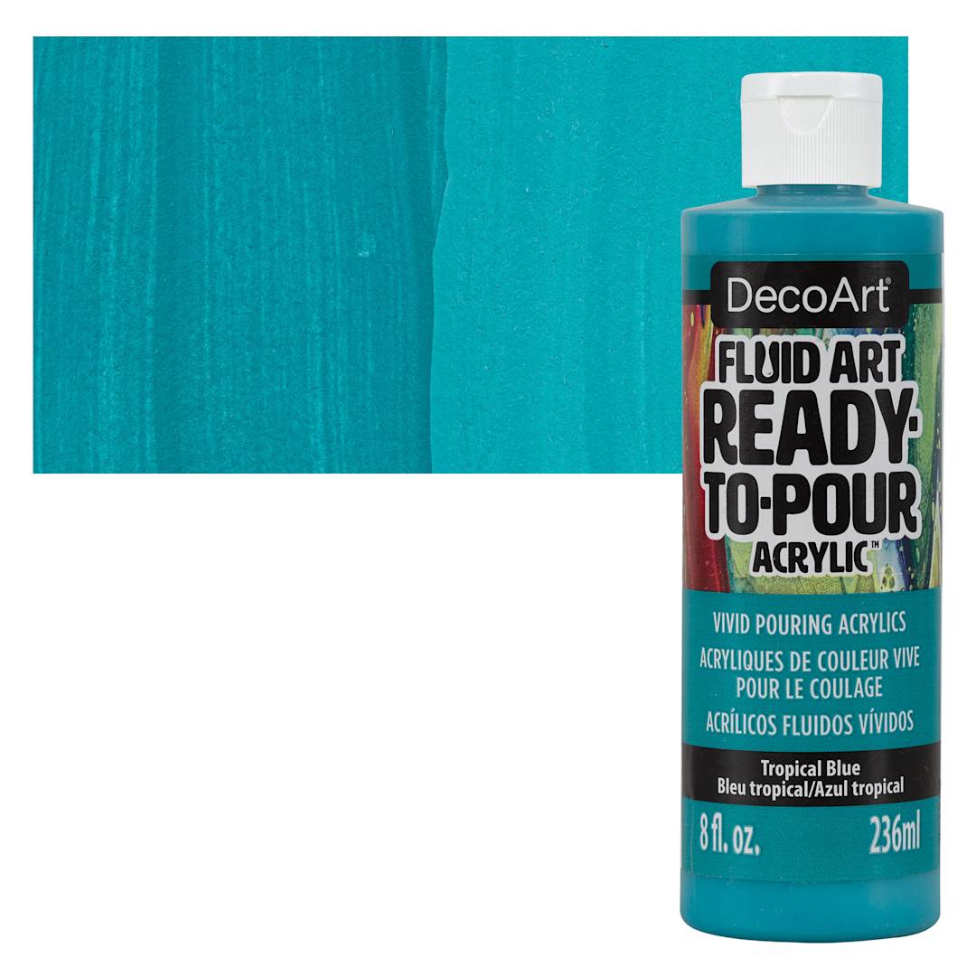Open in modal - DecoArt Fluid Art Ready-To-Pour Acrylic - Tropical Blue, 8 oz Bottle and swatch