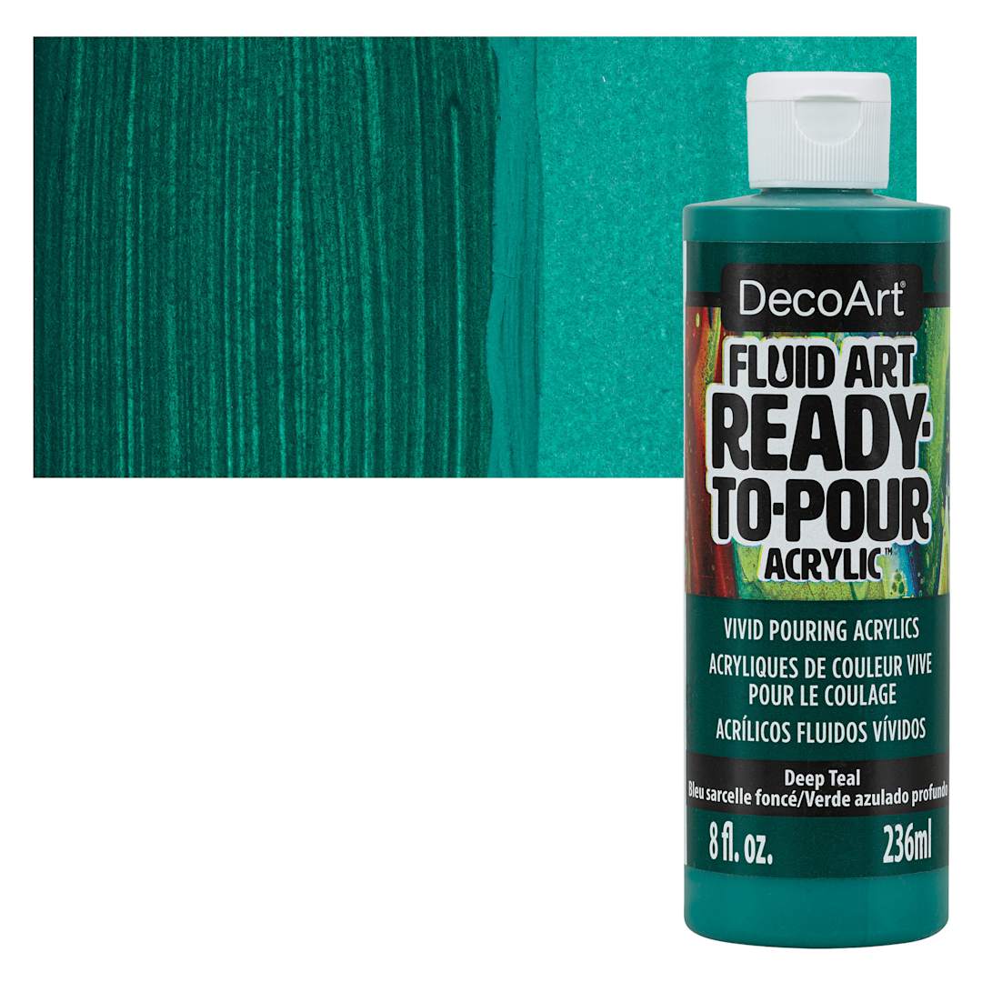 Open in modal - DecoArt Fluid Art Ready-To-Pour Acrylic - Deep Teal, 8 oz Bottle and swatch
