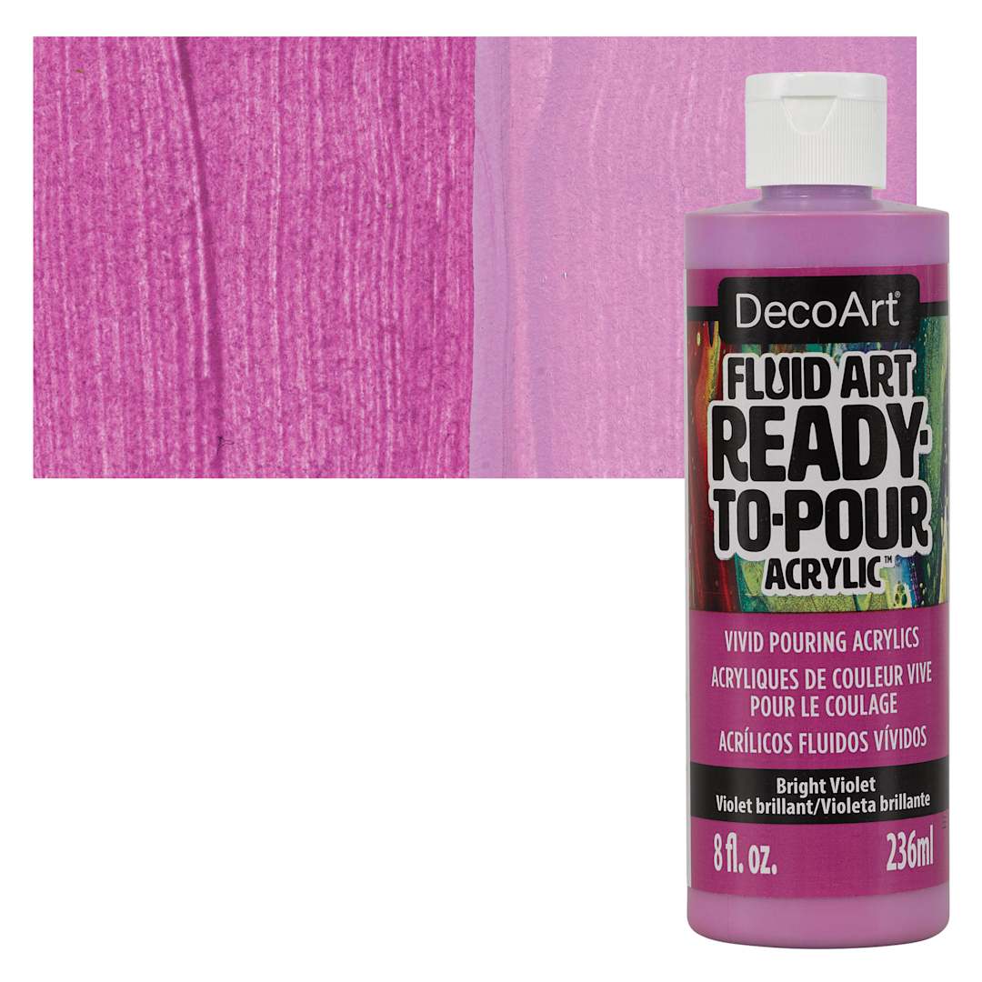 Open in modal - DecoArt Fluid Art Ready-To-Pour Acrylic - Bright Violet, 8 oz Bottle and swatch