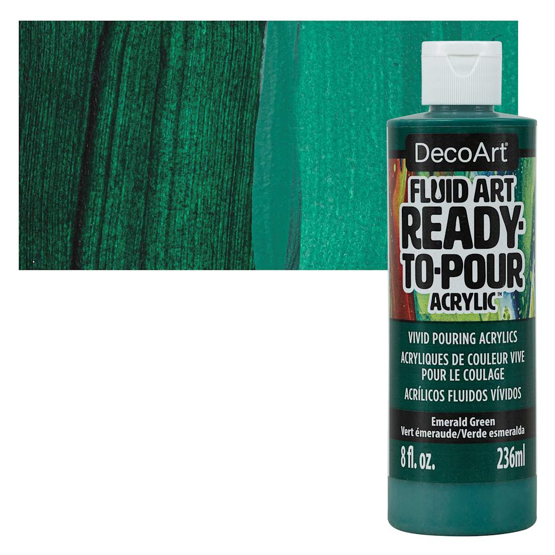 Open in modal - DecoArt Fluid Art Ready-To-Pour Acrylic - Emerald Green, 8 oz Bottle and swatch