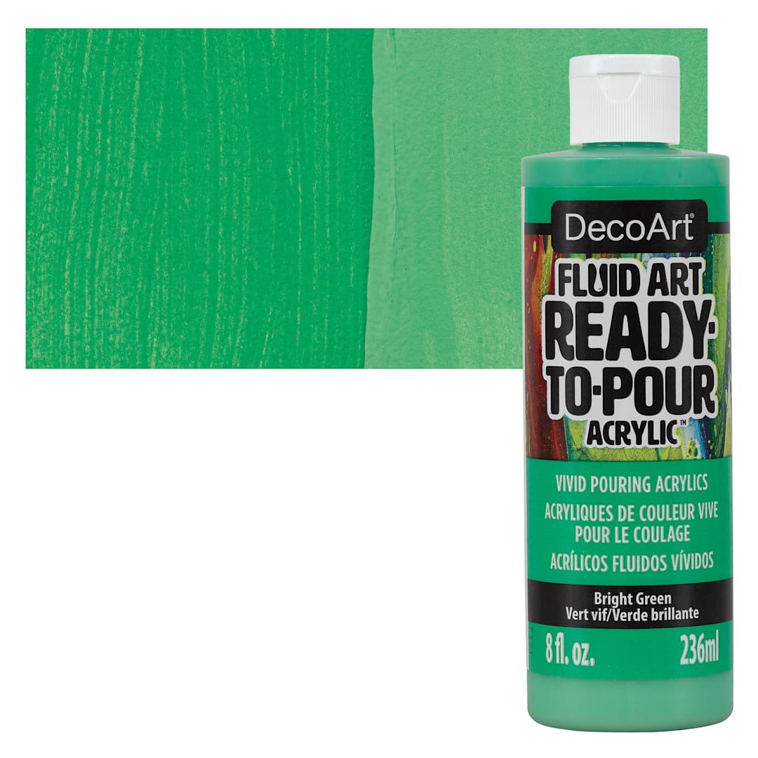 Open in modal - DecoArt Fluid Art Ready-To-Pour Acrylic - Bright Green, 8 oz Bottle and swatch