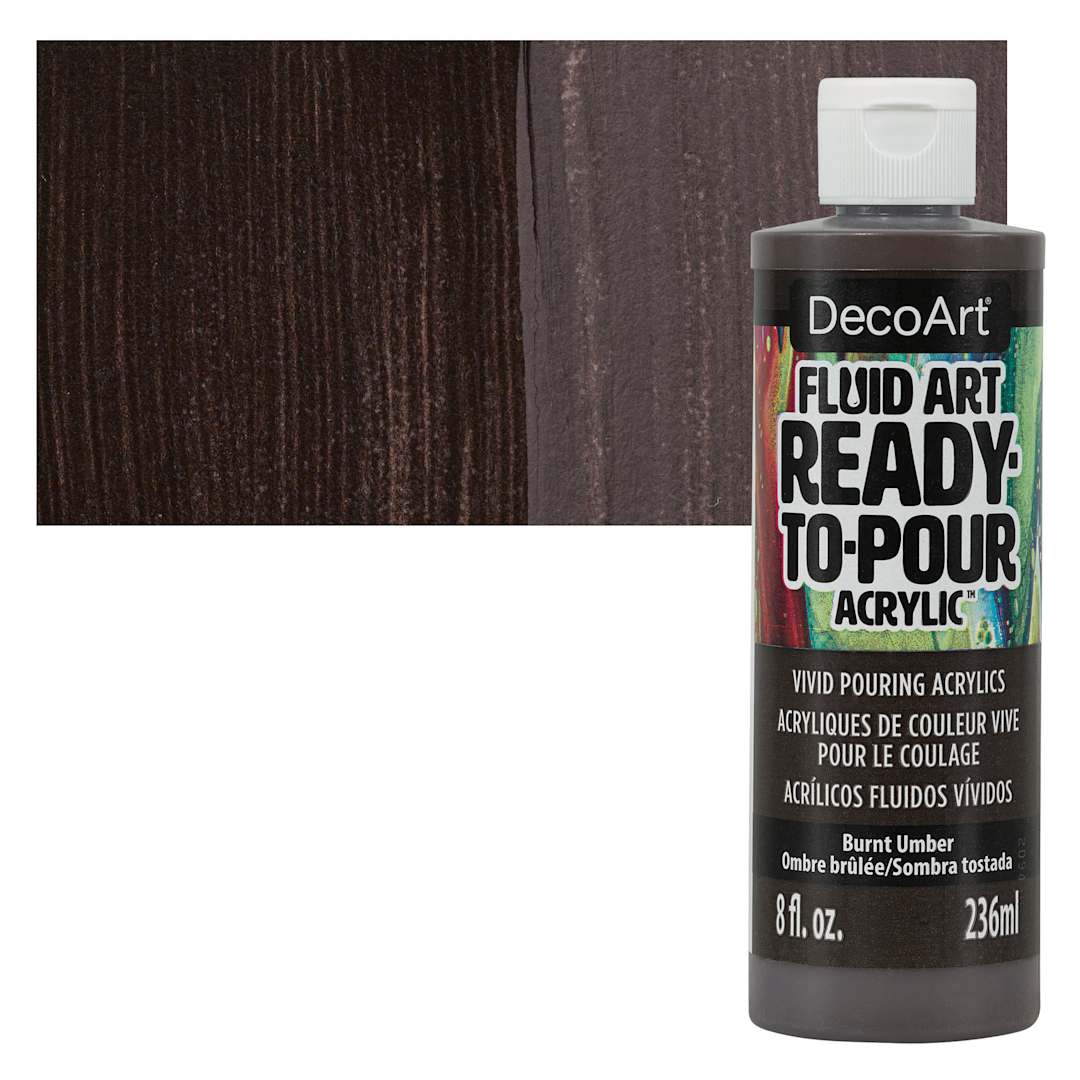 Open in modal - DecoArt Fluid Art Ready-To-Pour Acrylic - Burnt Umber, 8 oz Bottle and swatch