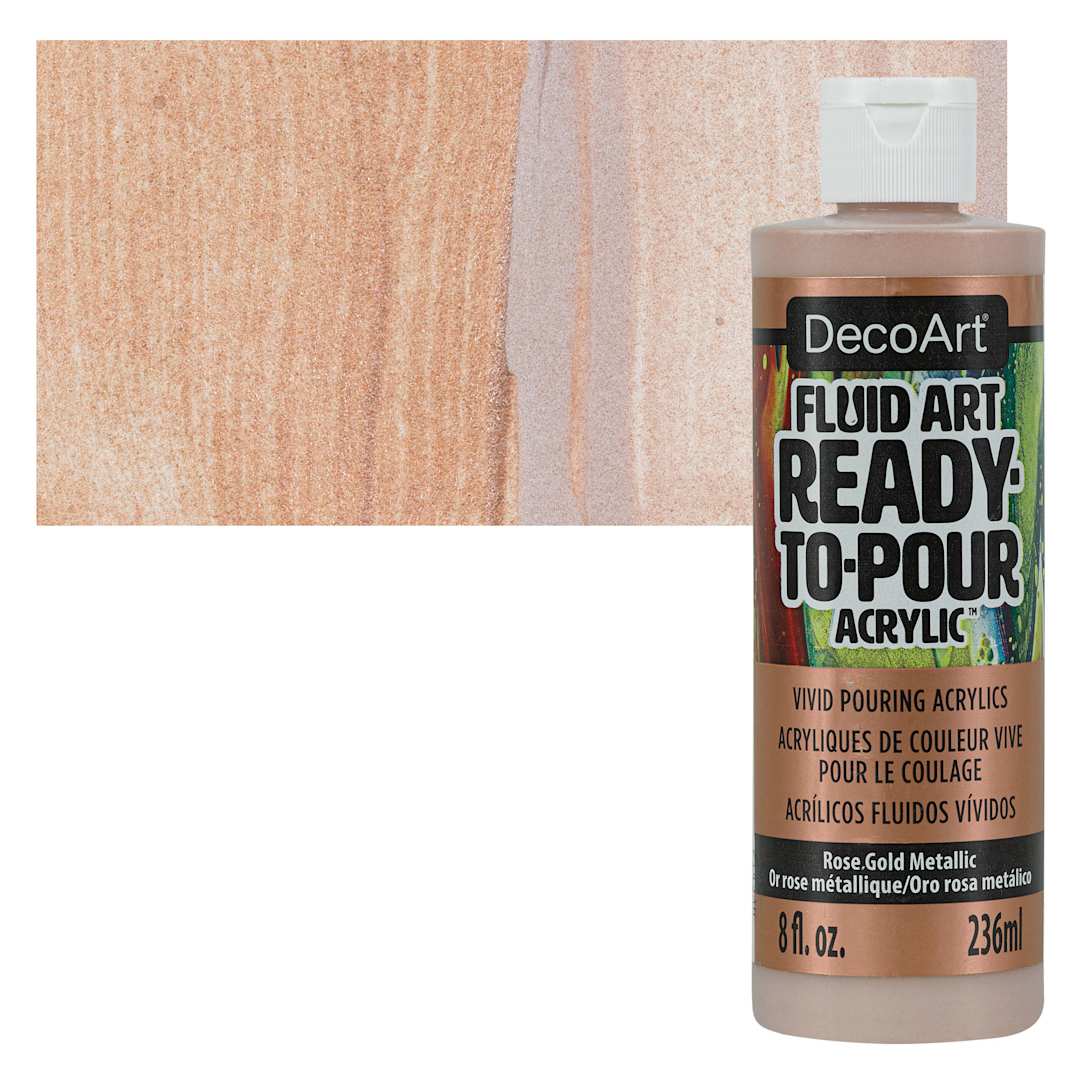 Open in modal - DecoArt Fluid Art Ready-To-Pour Acrylic - Rose Gold (Metallic), 8 oz Bottle and swatch