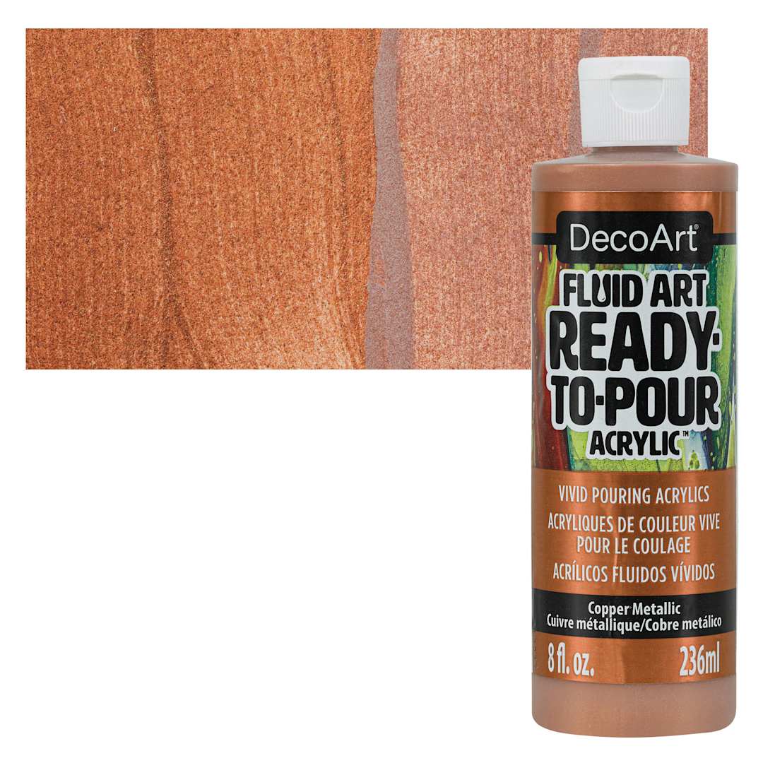 Open in modal - DecoArt Fluid Art Ready-To-Pour Acrylic - Copper (Metallic), 8 oz Bottle and swatch