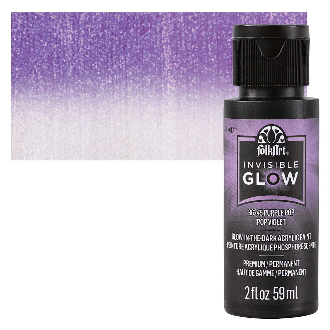 Open in modal - FolkArt Invisible Glow Acrylic Paint - Purple Pop, 2 oz bottle and swatch