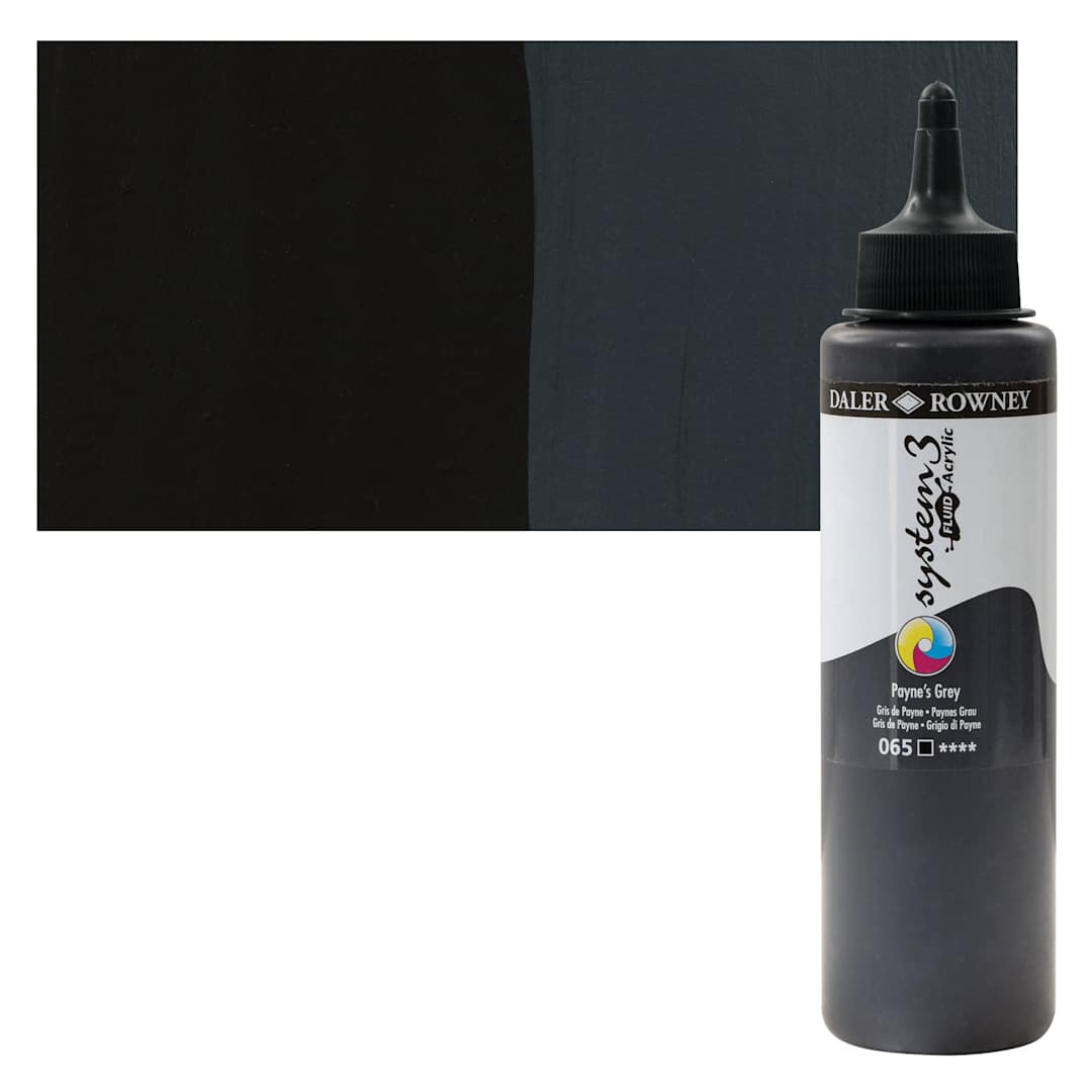 Open in modal - Daler-Rowney System3 Fluid Acrylic - Payne's Gray, 250 ml bottle and swatch