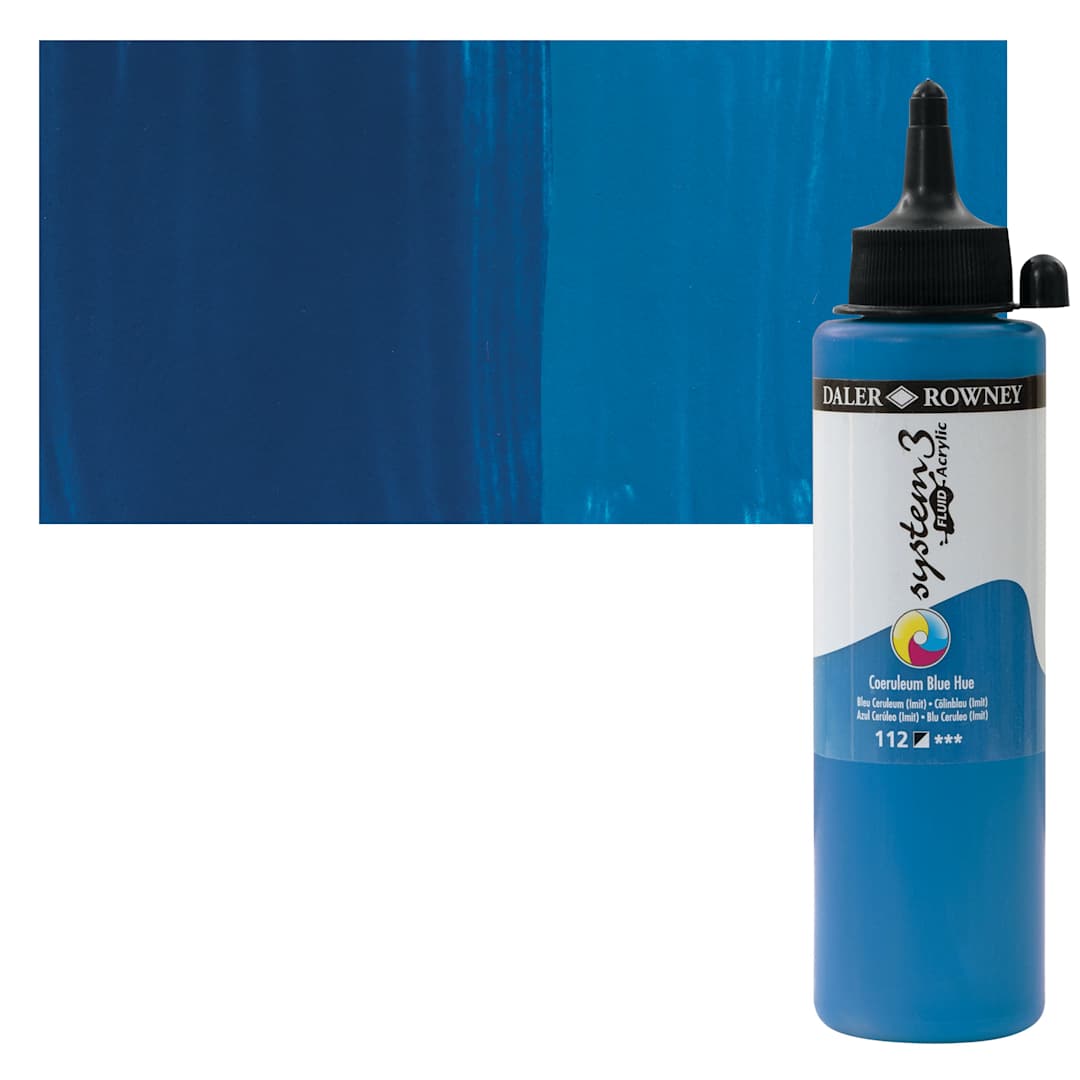 Open in modal - Daler-Rowney System3 Fluid Acrylic - Coeruleum Blue Hue, 250 ml bottle and swatch