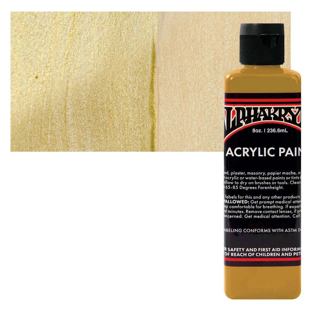 Open in modal - Alpha6 Alphakrylic Acrylic Paint - Metallic Gold, 8 oz bottle and swatch