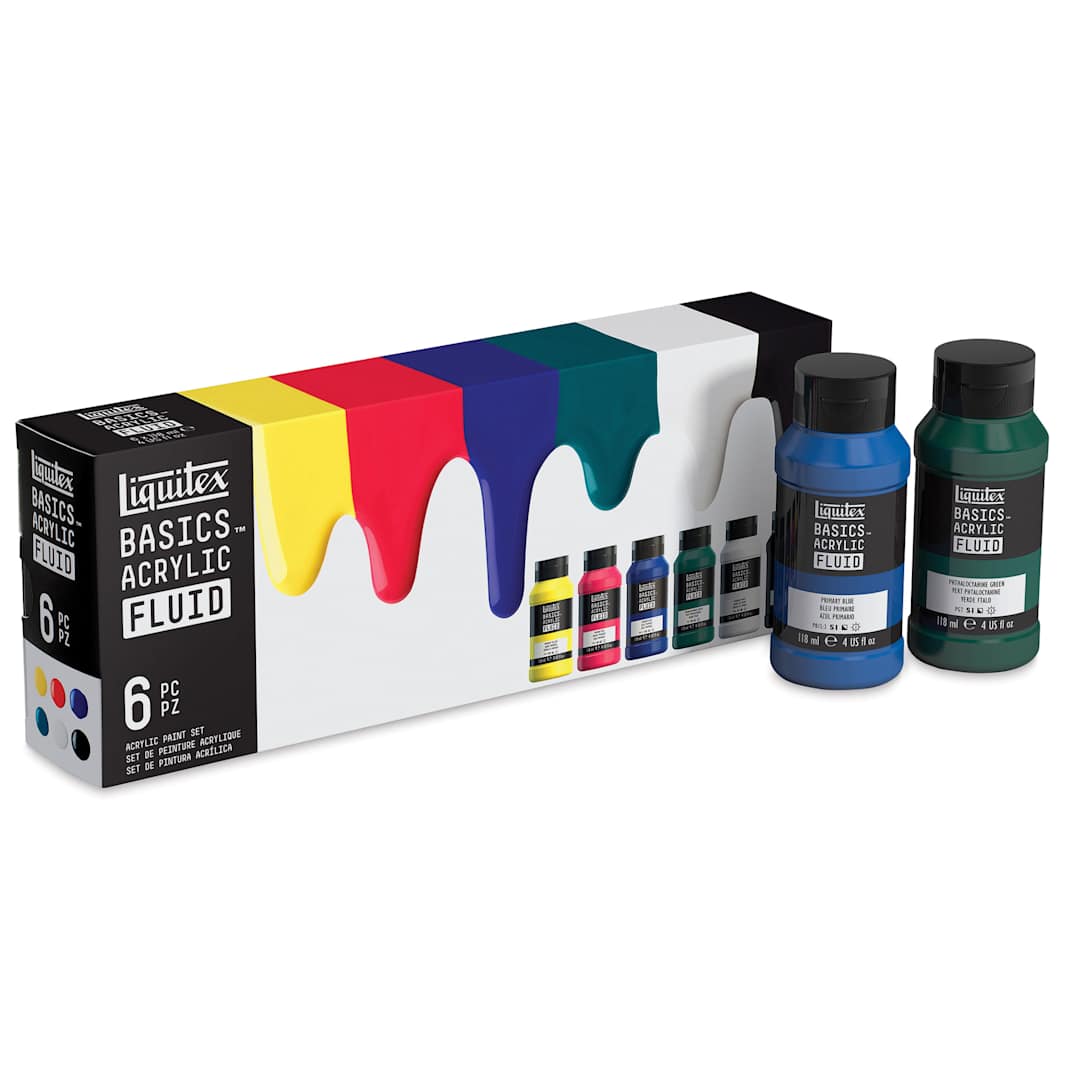 Open in modal - Liquitex Basics Acrylic Fluid Paint - Assorted Colors, Set of 6, 118 ml