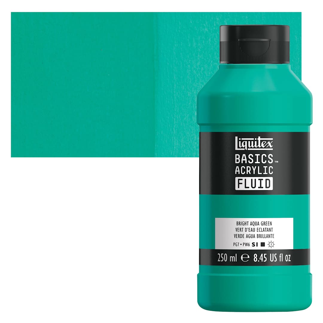 Open in modal - Liquitex Basics Acrylic Fluid Paint - Bright Aqua Green, 250 ml bottle and swatch