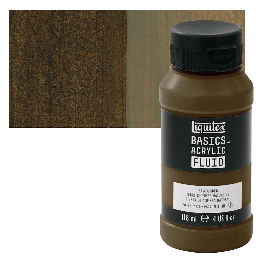 Open in modal - Liquitex Basics Acrylic Fluid Paint - Raw Umber, 118 ml bottle and swatch