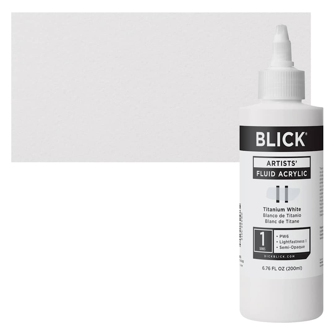 Open in modal - Blick Artists’ Fluid Acrylic - Titanium White, 200 ml bottle and swatch