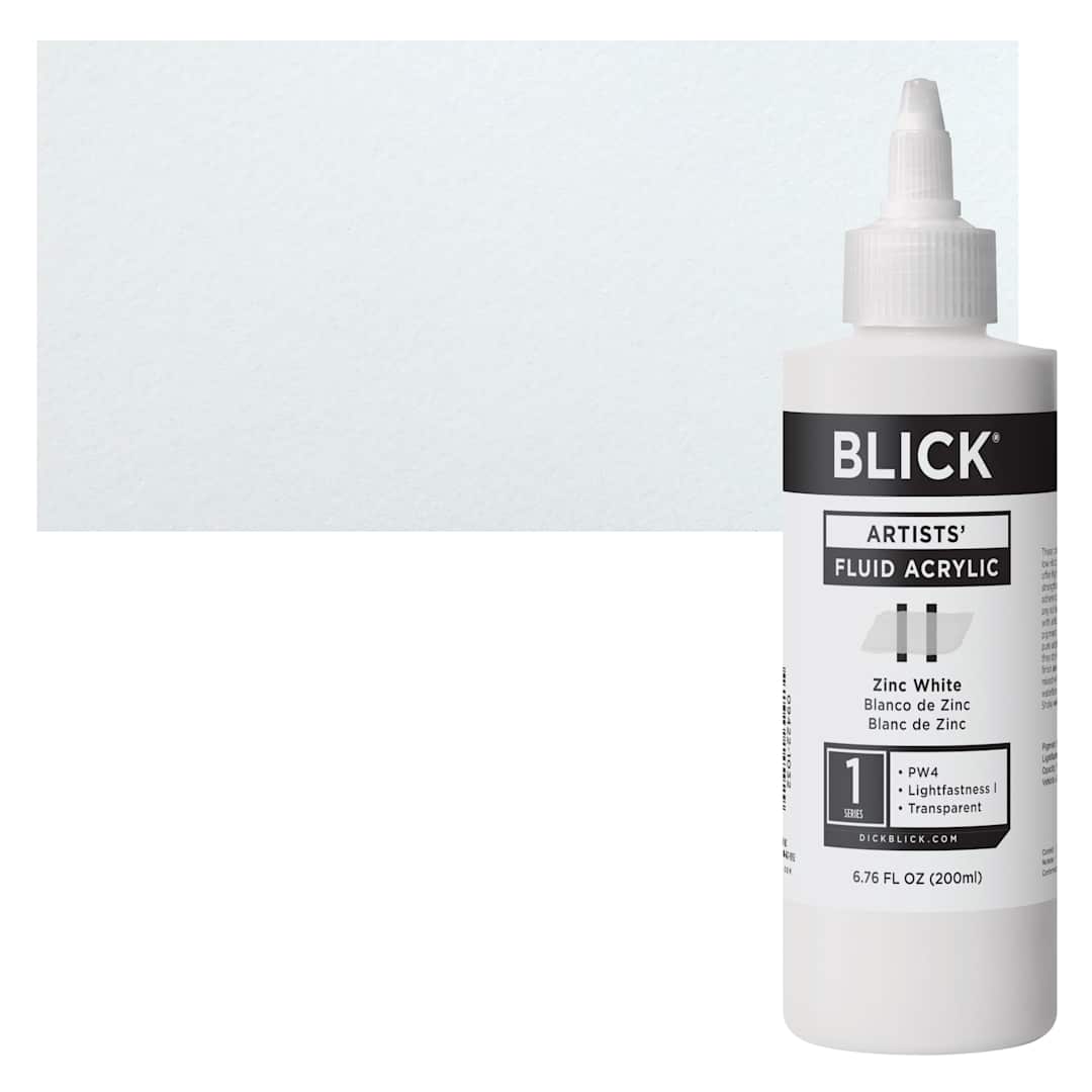 Open in modal - Blick Artists’ Fluid Acrylic - Zinc White, 200 ml bottle and swatch