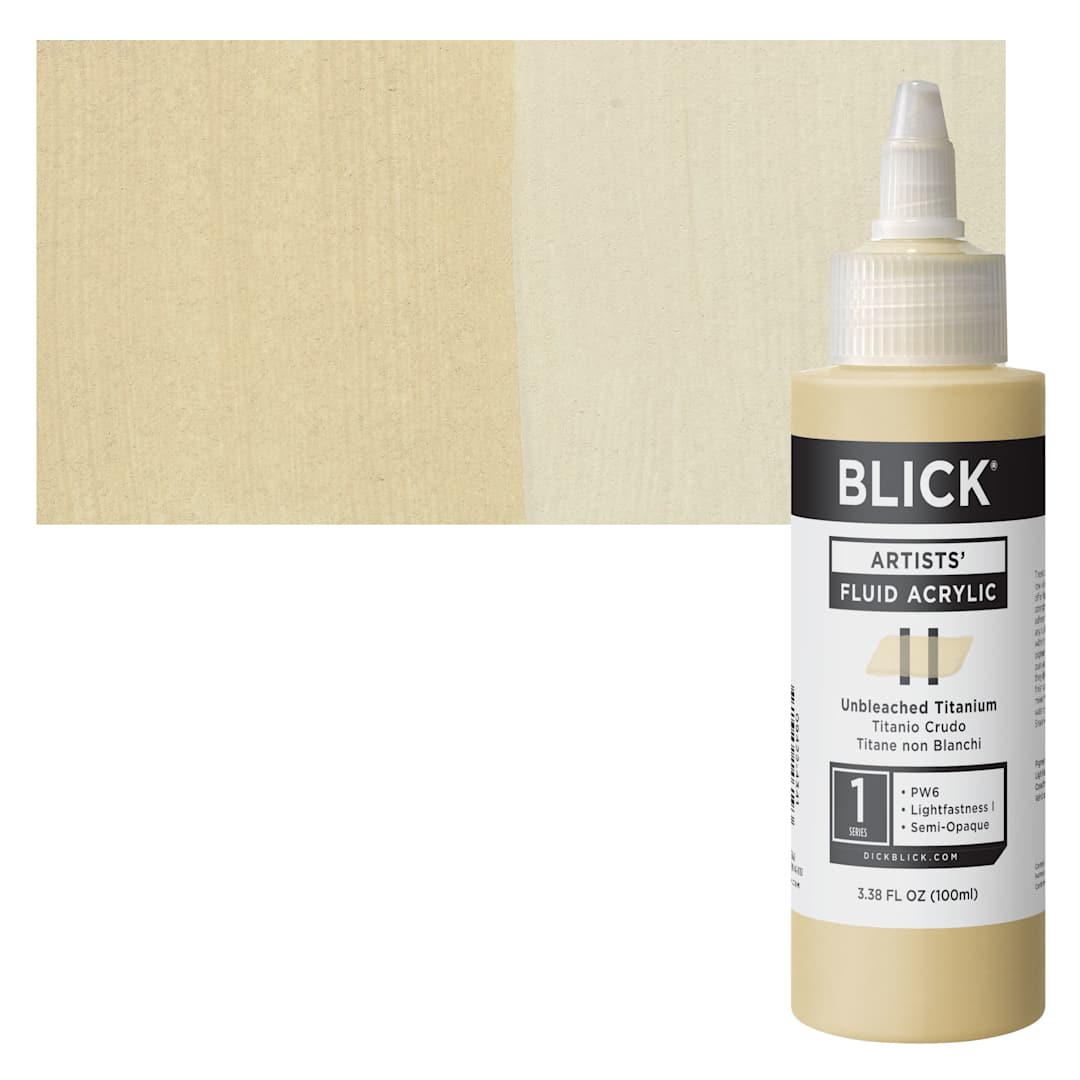Open in modal - Blick Artists’ Fluid Acrylic - Unbleached Titanium, 100 ml Bottle and Swatch