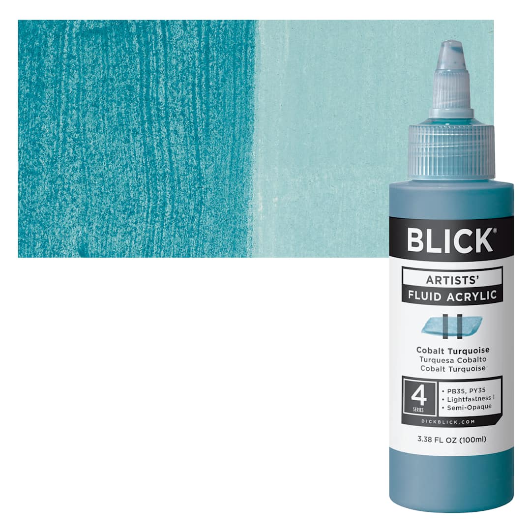Open in modal - Blick Artists’ Fluid Acrylic - Cobalt Turquoise, 100 ml and swatch