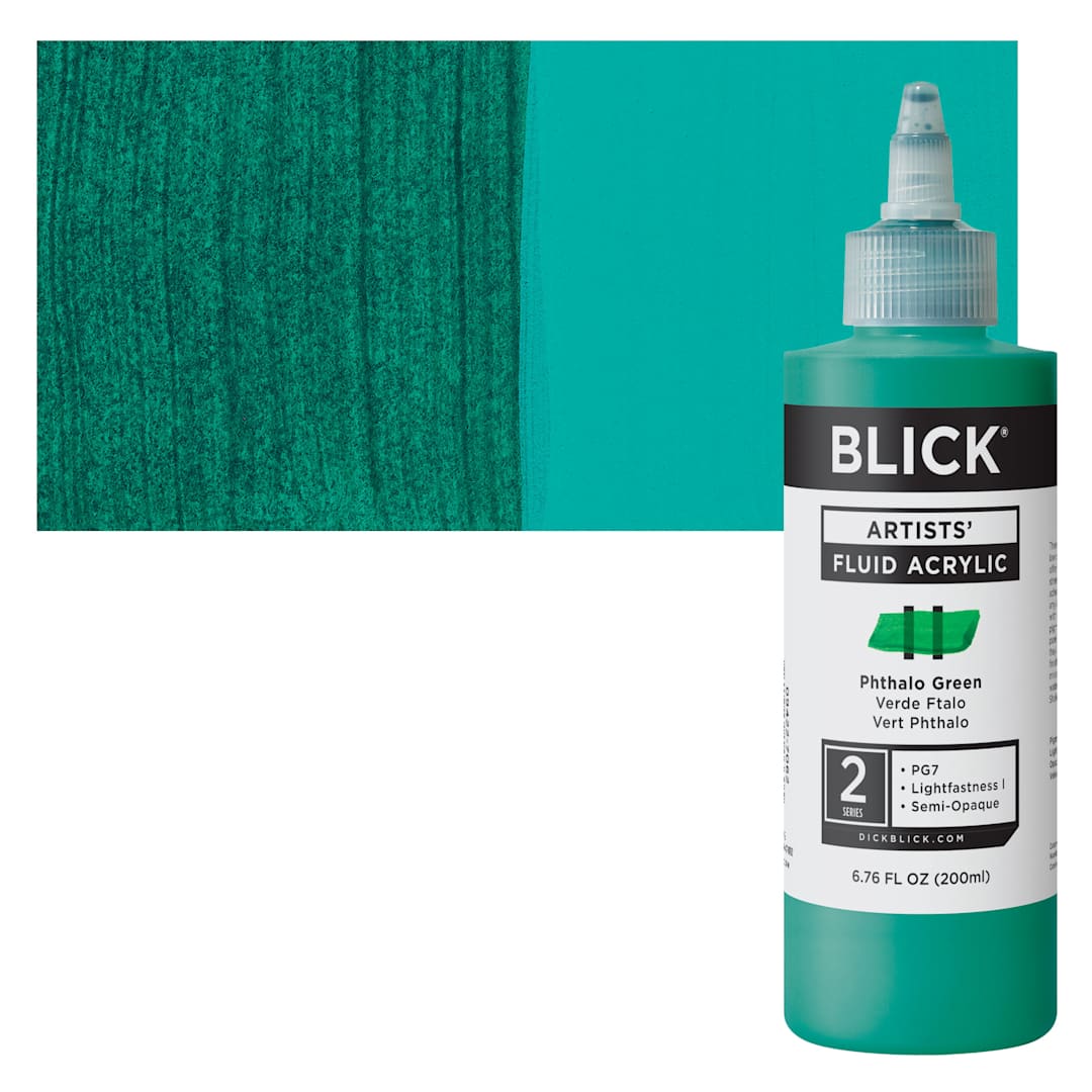 Open in modal - Blick Artists’ Fluid Acrylic - Phthalo Green, 200 ml bottle and swat