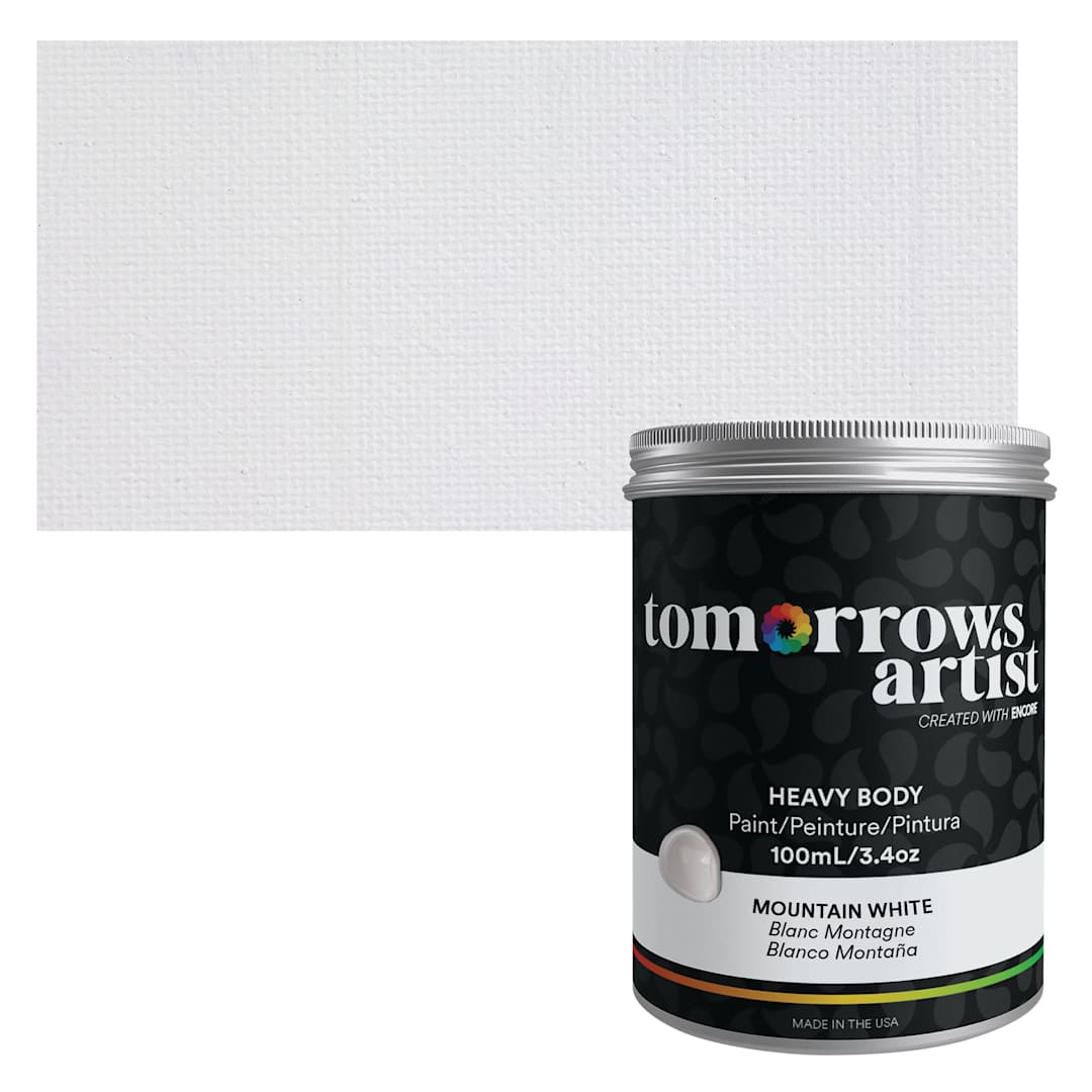 Open in modal - Tomorrow's Artist Eco-Friendly Heavy Body Acrylic Paint - Mountain White, 100 ml jar and swatch