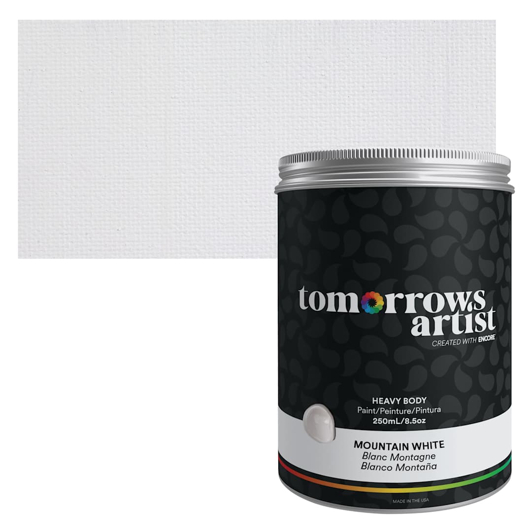 Open in modal - Tomorrow's Artist Eco-Friendly Heavy Body Acrylic Paint - Mountain White, 250 ml jar and swatch