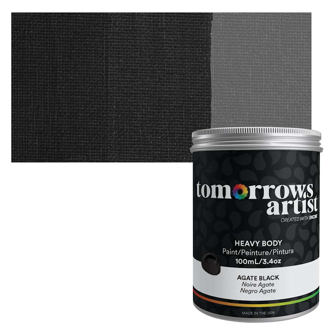 Open in modal - Tomorrow's Artist Eco-Friendly Heavy Body Acrylic Paint - Agate Black, 100 ml jar and swatch