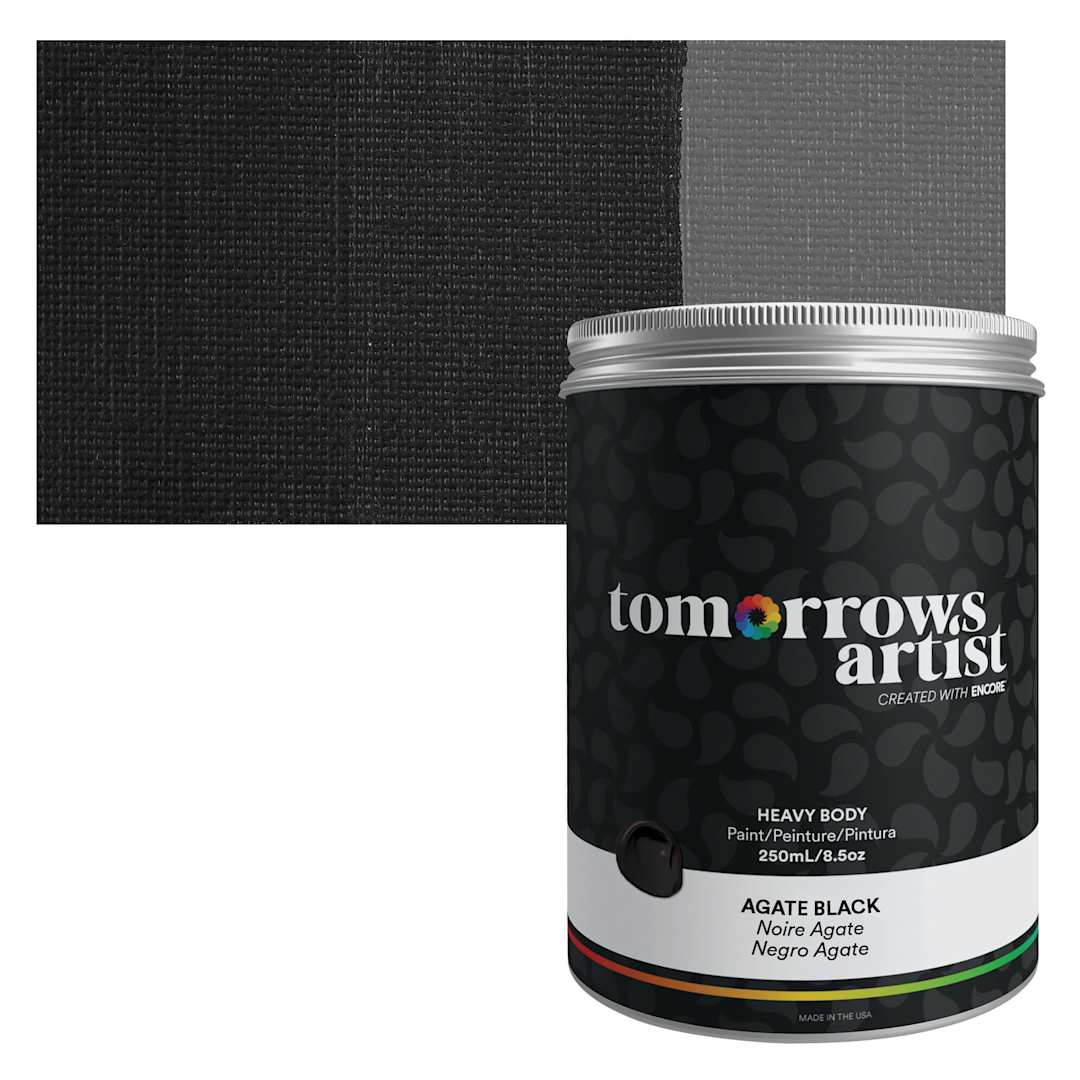 Open in modal - Tomorrow's Artist Eco-Friendly Heavy Body Acrylic Paint - Agate Black, 250 ml jar and swatch