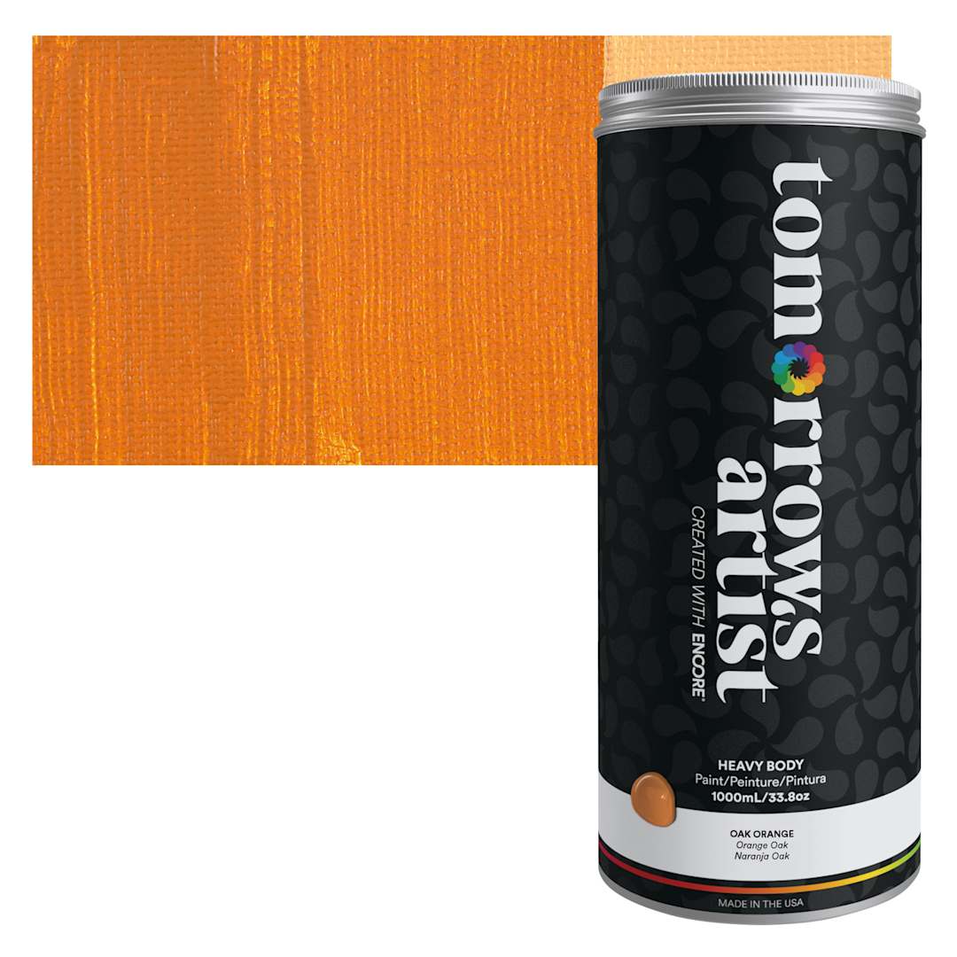 Open in modal - Tomorrow's Artist Eco-Friendly Heavy Body Acrylic Paint - Oak Orange, 1 L jar and swatch