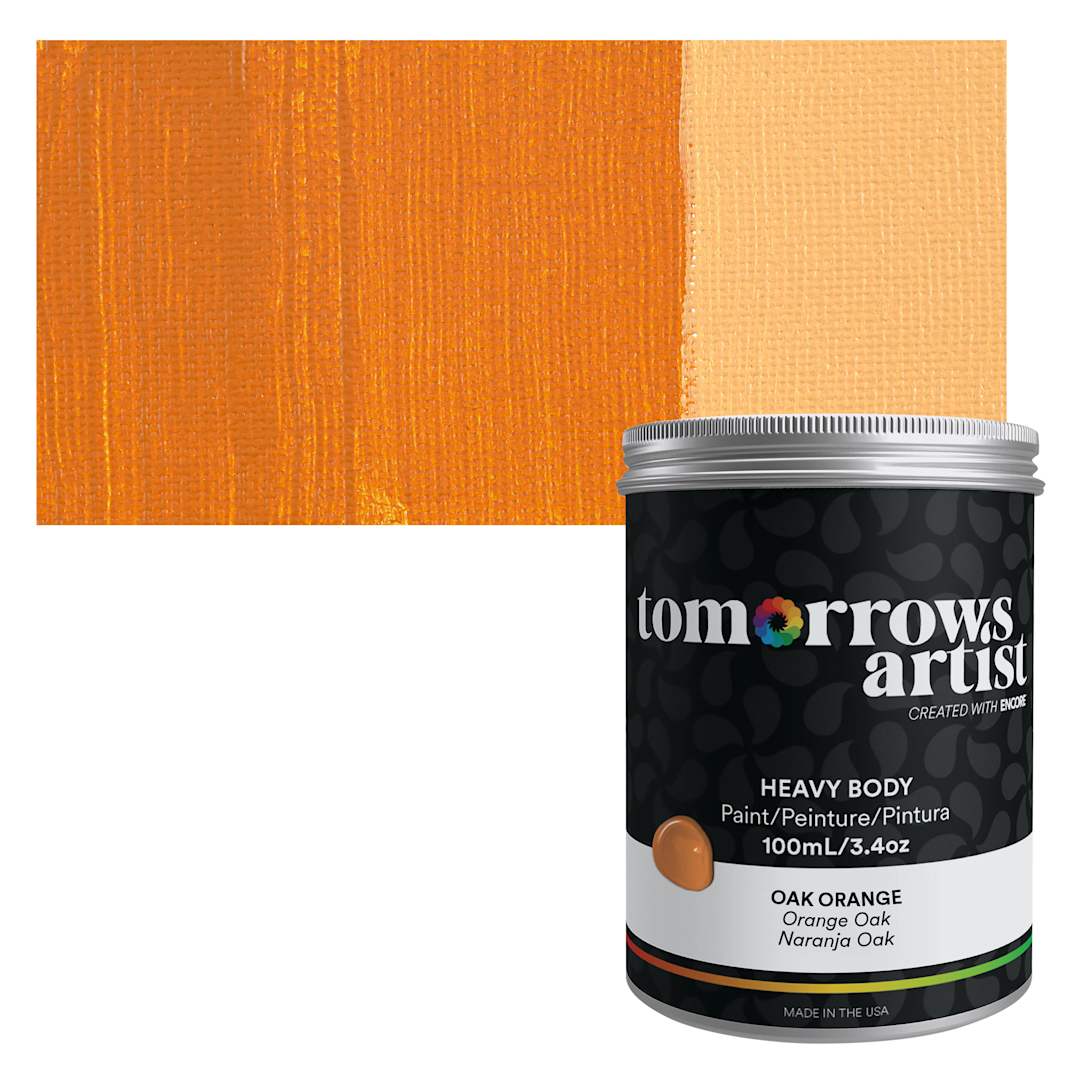 Open in modal - Tomorrow's Artist Eco-Friendly Heavy Body Acrylic Paint - Oak Orange, 100 ml jar and swatch
