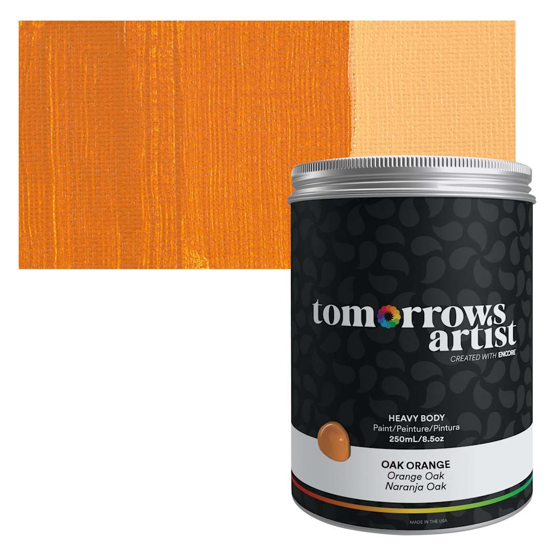 Open in modal - Tomorrow's Artist Eco-Friendly Heavy Body Acrylic Paint - Oak Orange, 250 ml jar and swatch