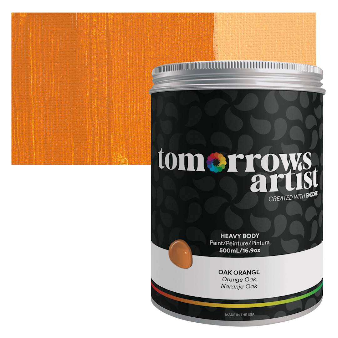 Open in modal - Tomorrow's Artist Eco-Friendly Heavy Body Acrylic Paint - Oak Orange, 500 ml jar and swatch