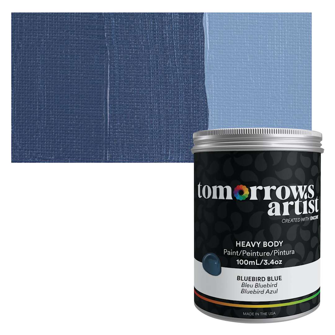 Open in modal - Tomorrow's Artist Eco-Friendly Heavy Body Acrylic Paint - Bluebird Blue, 100 ml jar and swatch