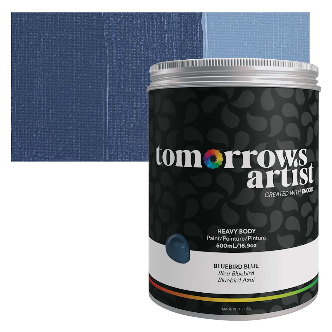Open in modal - Tomorrow's Artist Eco-Friendly Heavy Body Acrylic Paint - Bluebird Blue, 500 ml jar and swatch