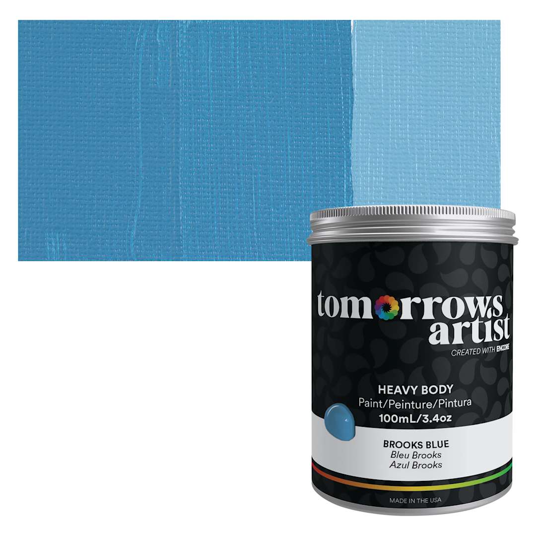 Open in modal - Tomorrow's Artist Eco-Friendly Heavy Body Acrylic Paint - Brooks Blue, 100 ml jar and swatch