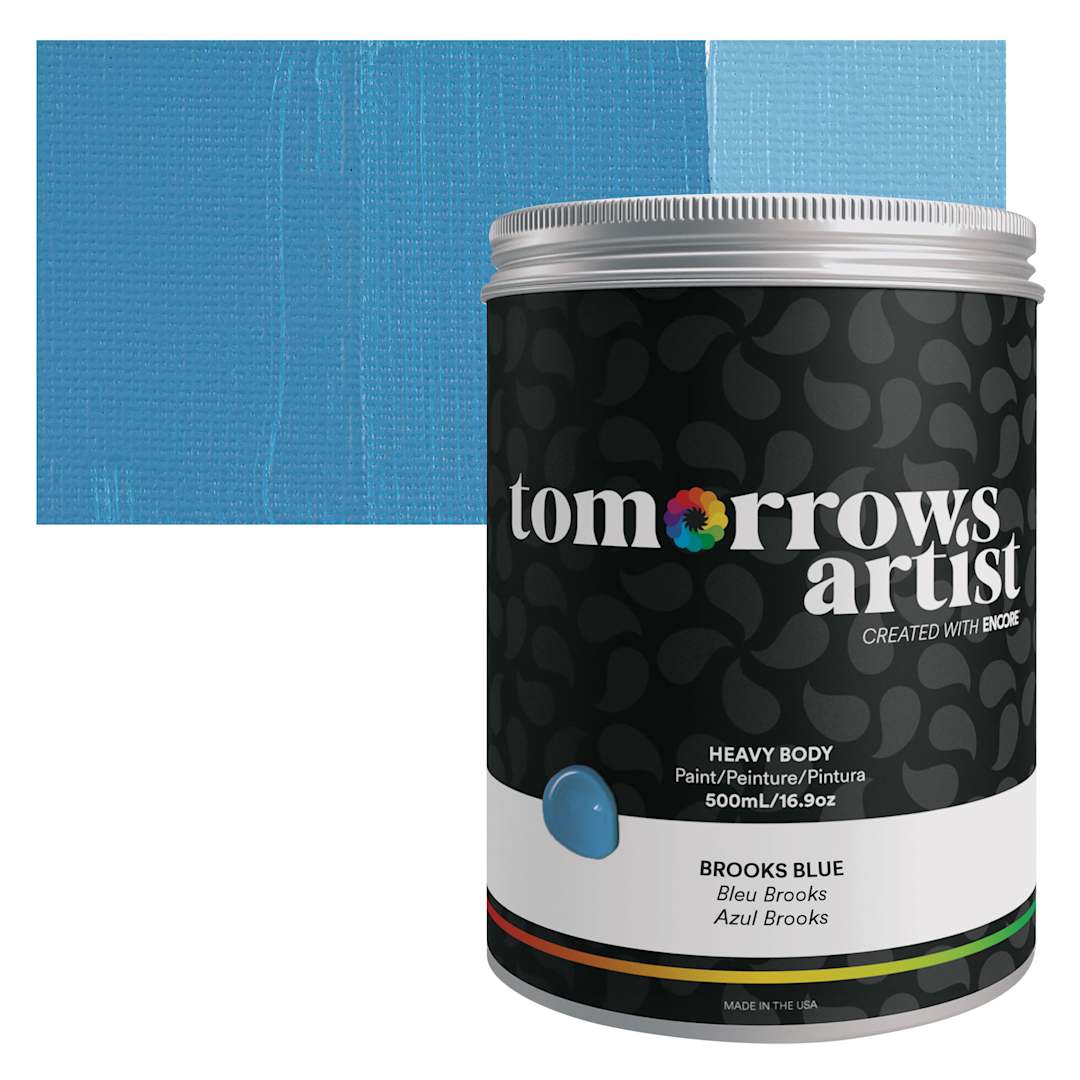 Open in modal - Tomorrow's Artist Eco-Friendly Heavy Body Acrylic Paint - Brooks Blue, 500 ml jar and swatch