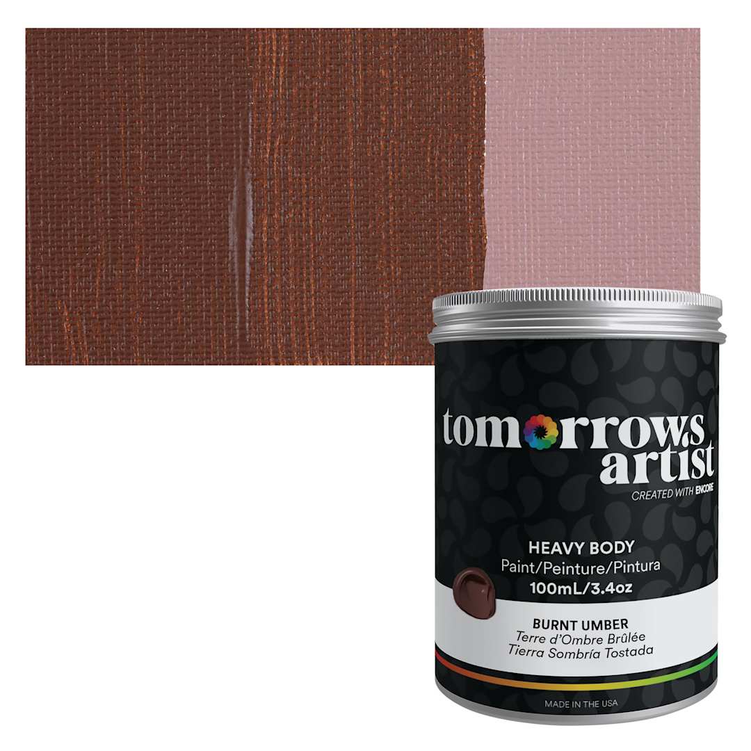 Open in modal - Tomorrow's Artist Eco-Friendly Heavy Body Acrylic Paint - Burnt Umber, 100 ml jar and swatch