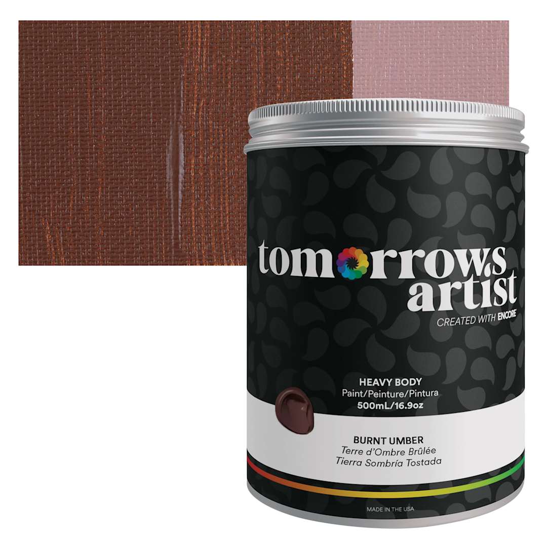 Open in modal - Tomorrow's Artist Eco-Friendly Heavy Body Acrylic Paint - Burnt Umber, 500 ml jar and swatch
