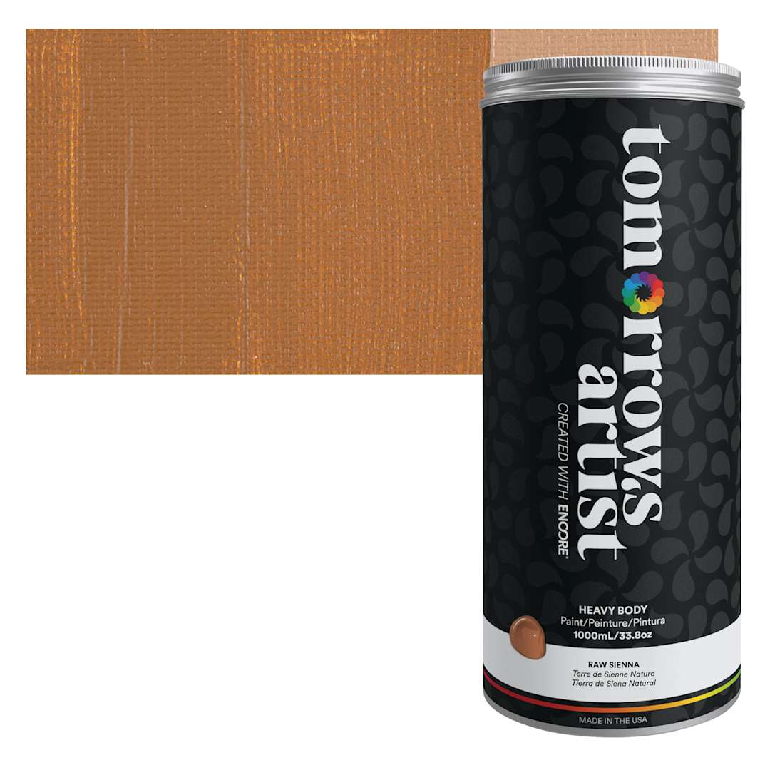 Open in modal - Tomorrow's Artist Eco-Friendly Heavy Body Acrylic Paint - Raw Sienna, 1 L jar and swatch
