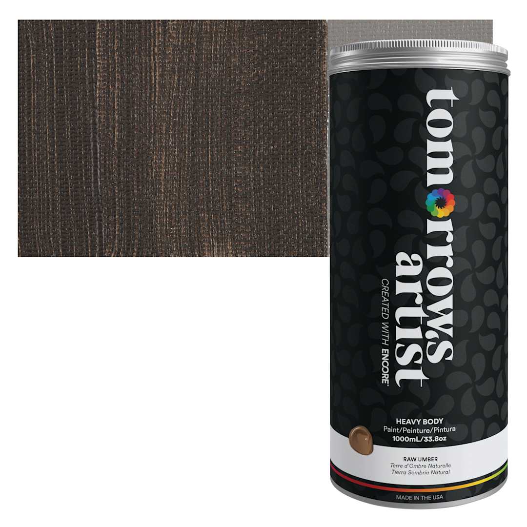 Open in modal - Tomorrow's Artist Eco-Friendly Heavy Body Acrylic Paint - Raw Umber, 1 L jar and swatch