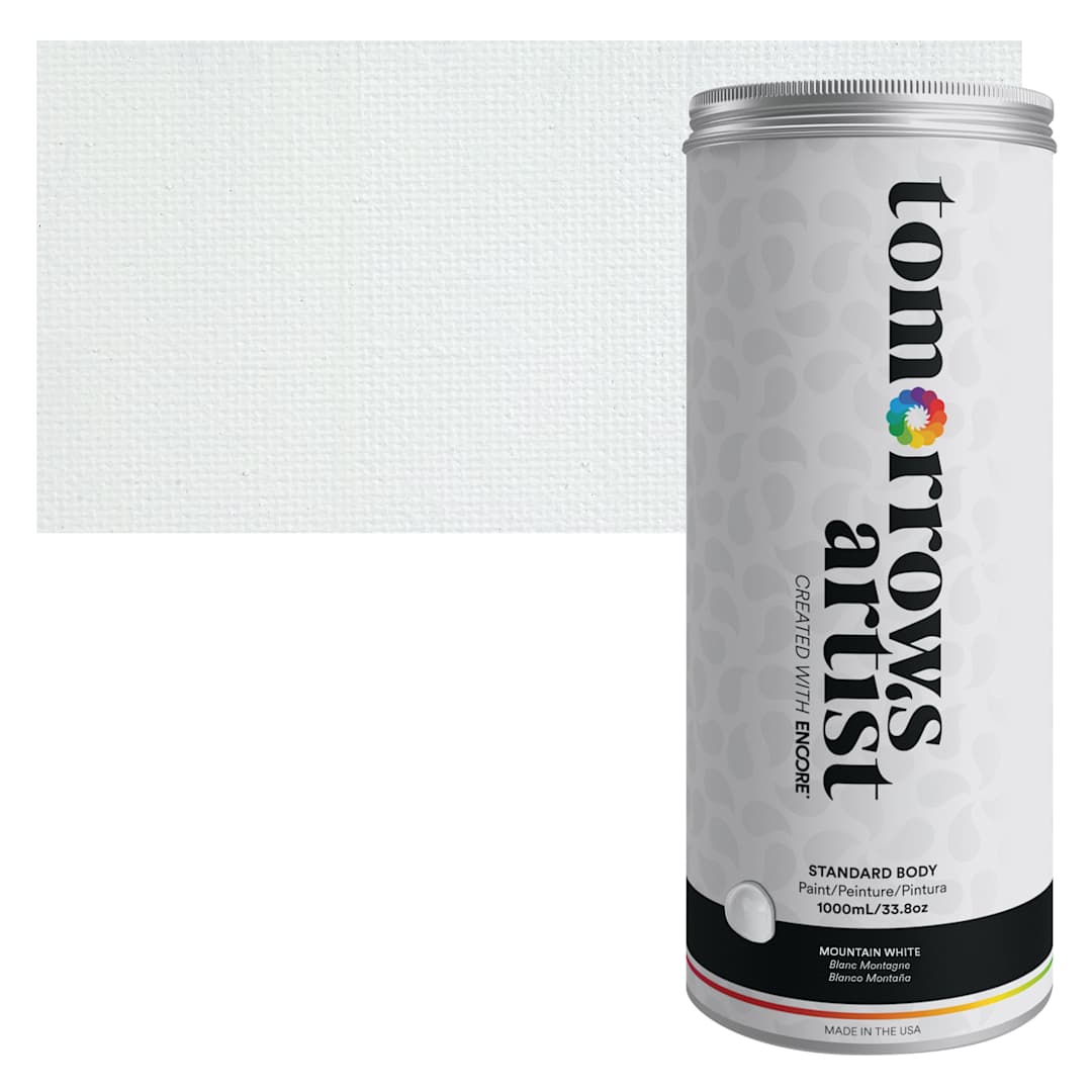 Open in modal - Tomorrow's Artist Eco-Friendly Standard Body Acrylic Paint - Mountain White, 1L jar and swatch