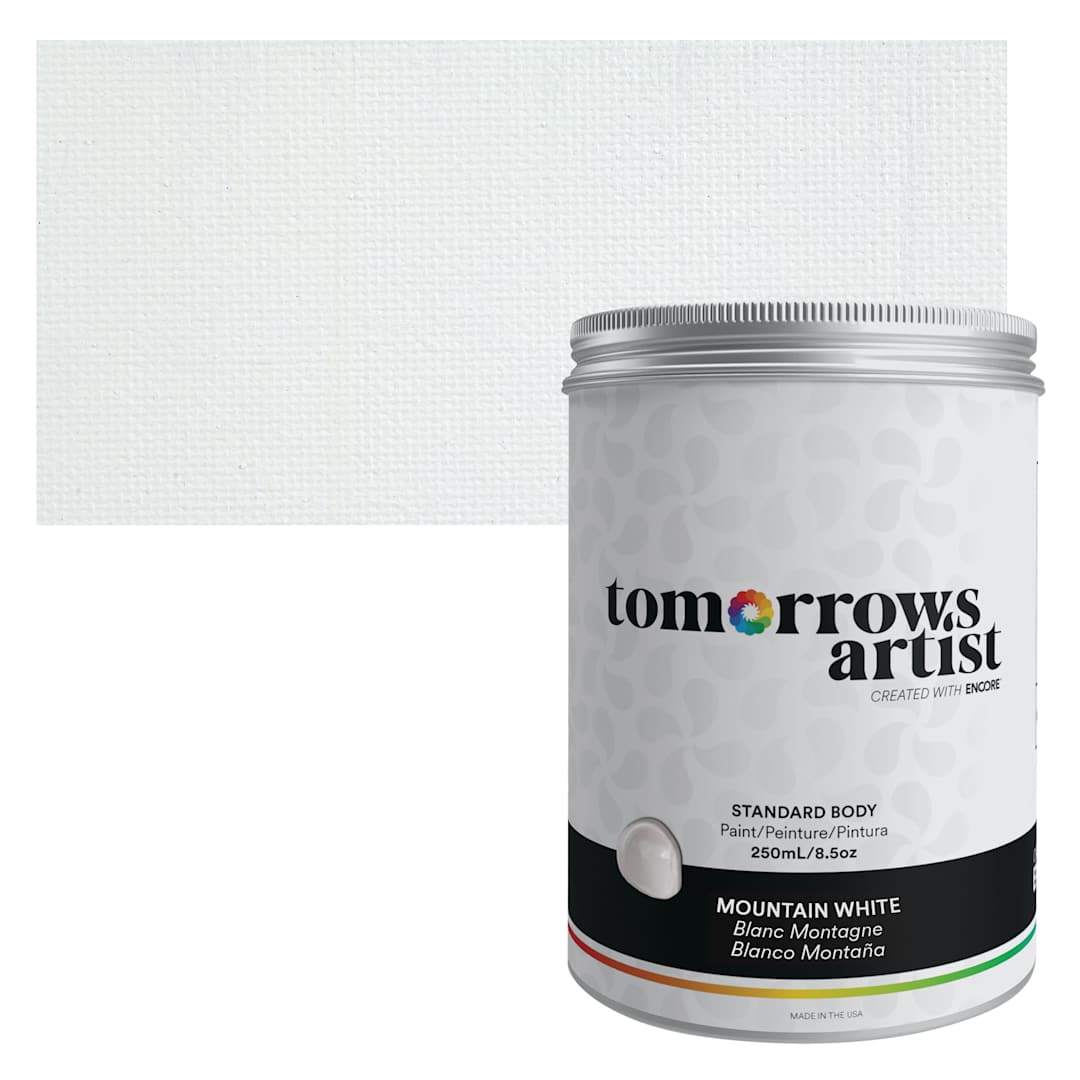 Open in modal - Tomorrow's Artist Eco-Friendly Standard Body Acrylic Paint - Mountain White, 250 ml jar and swatch