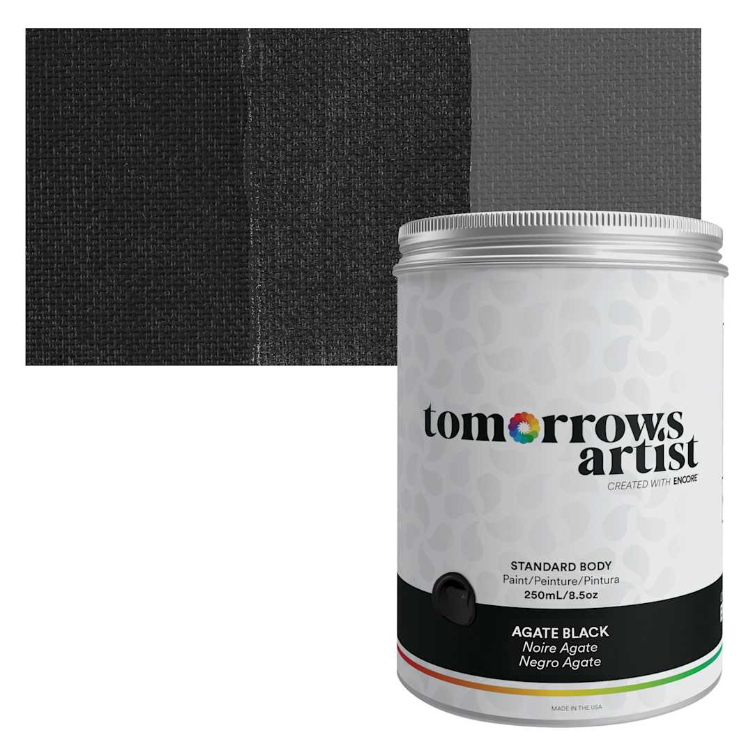Open in modal - Tomorrow's Artist Eco-Friendly Standard Body Acrylic Paint - Agate Black, 250 ml jar and swatch