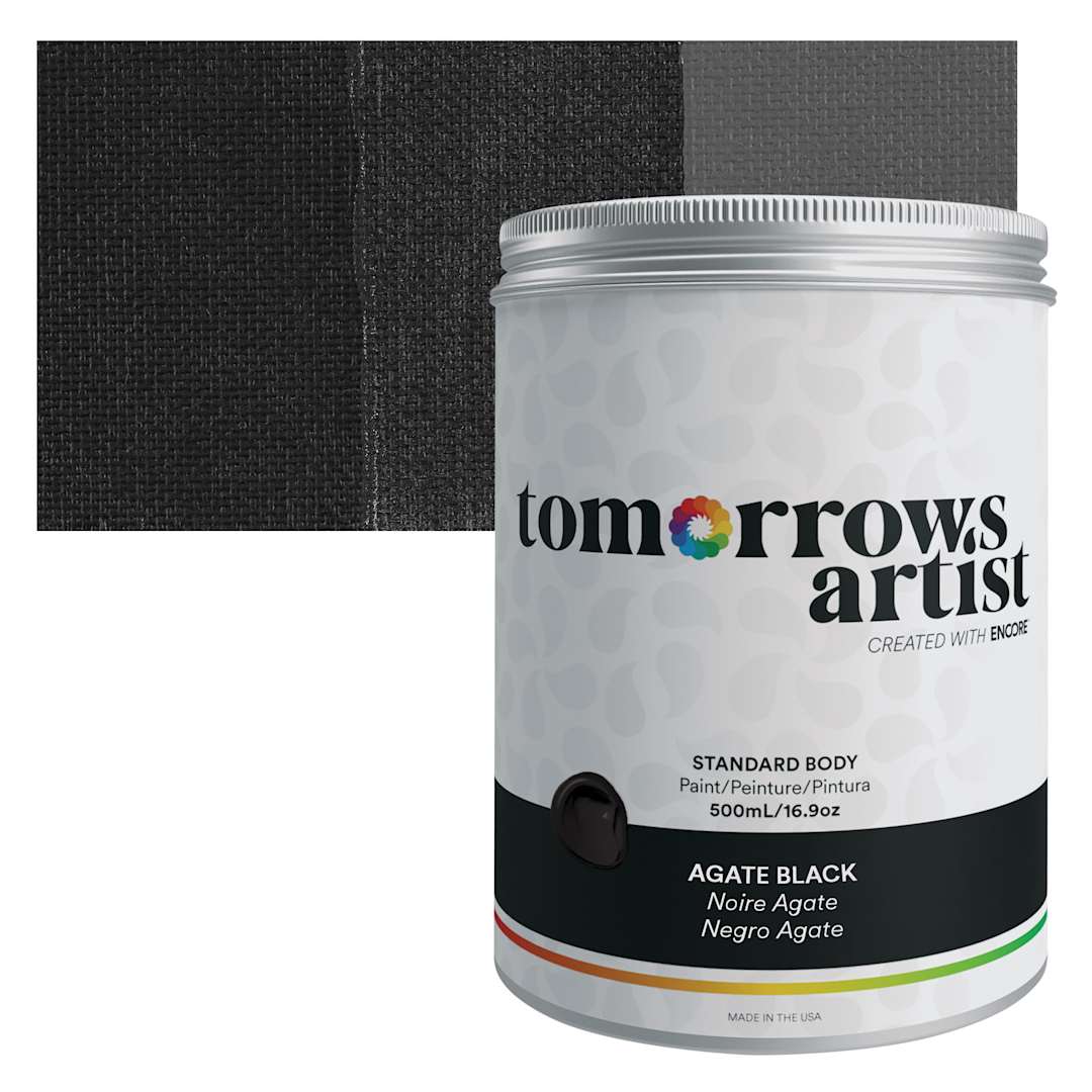 Open in modal - Tomorrow's Artist Eco-Friendly Standard Body Acrylic Paint - Agate Black, 500 ml jar and swatch