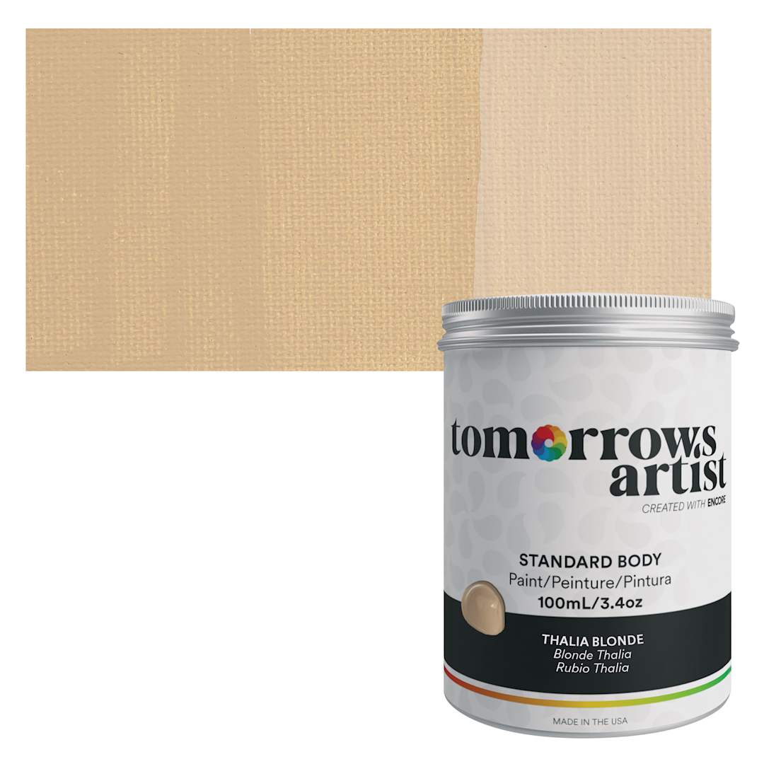 Open in modal - Tomorrow's Artist Eco-Friendly Standard Body Acrylic Paint - Thalia Blonde, 100 ml jar and swatch