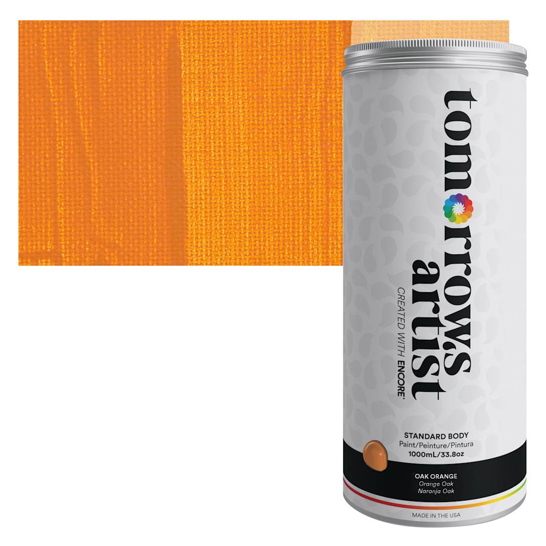 Open in modal - Tomorrow's Artist Eco-Friendly Standard Body Acrylic Paint - Oak Orange,1L can and swatch