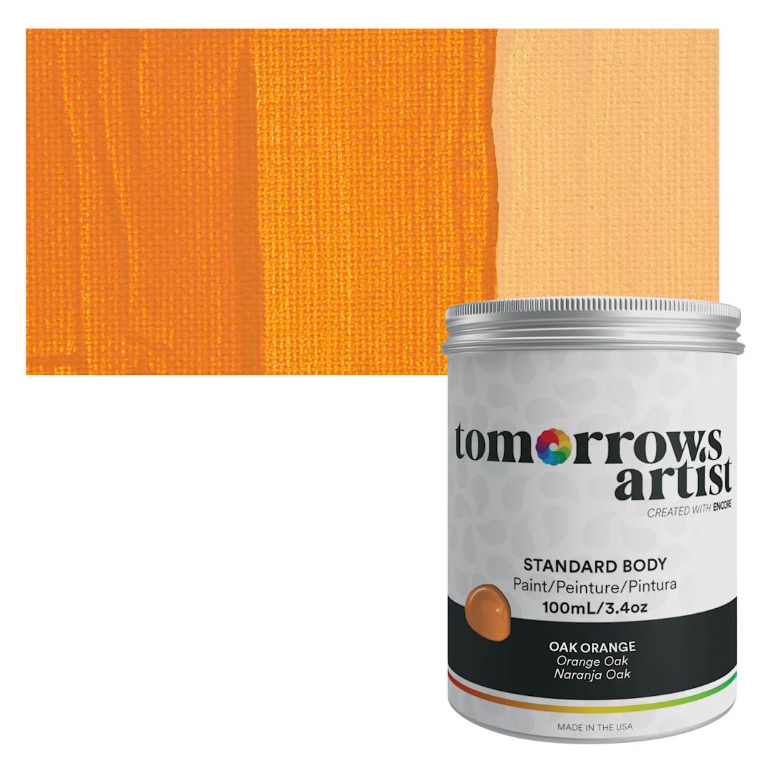 Open in modal - Tomorrow's Artist Eco-Friendly Standard Body Acrylic Paint - Oak Orange, 100 ml jar and swatch