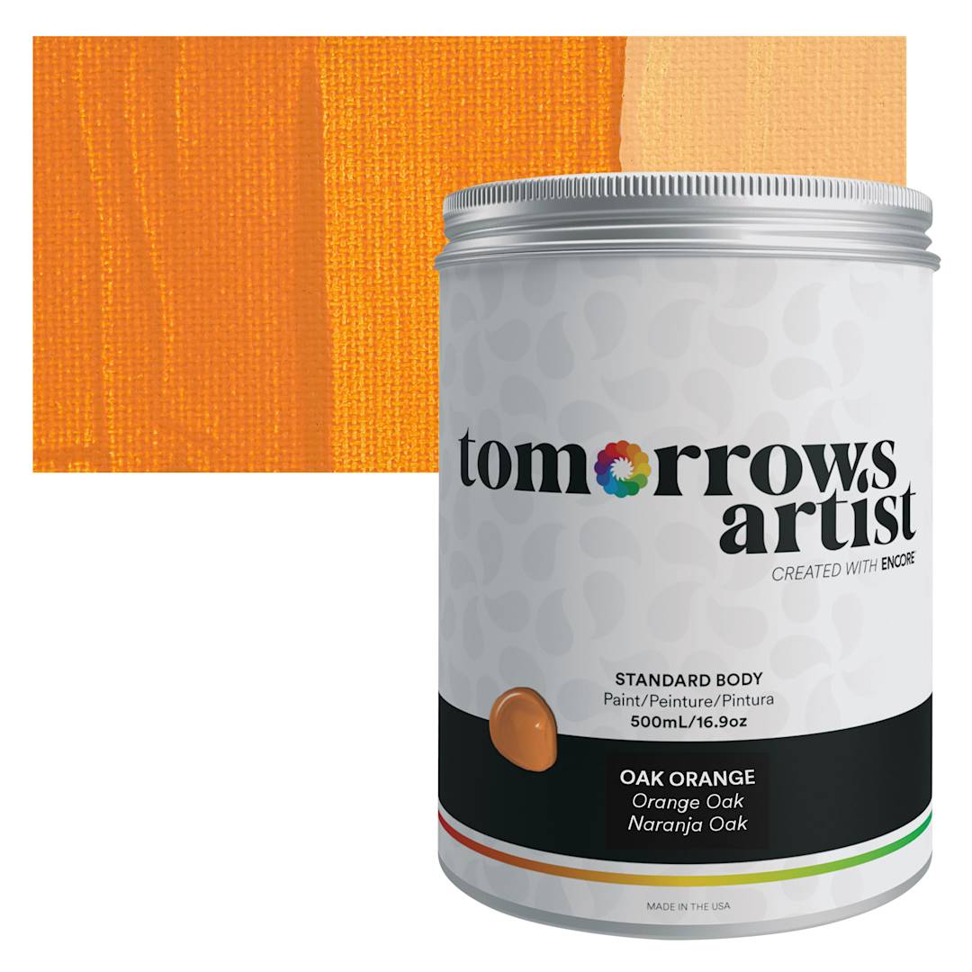 Open in modal - Tomorrow's Artist Eco-Friendly Standard Body Acrylic Paint - Oak Orange, 500 ml jar and swatch