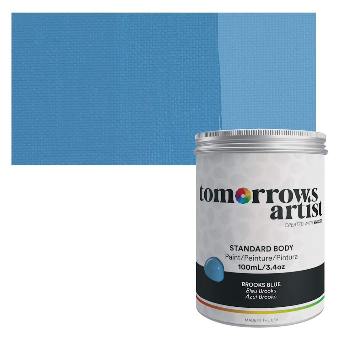 Open in modal - Tomorrow's Artist Eco-Friendly Standard Body Acrylic Paint - Brooks Blue, 100 ml jar and swatch