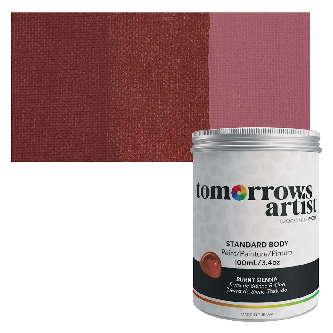 Open in modal - Tomorrow's Artist Eco-Friendly Standard Body Acrylic Paint - Burnt Sienna, 100 ml jar and swatch