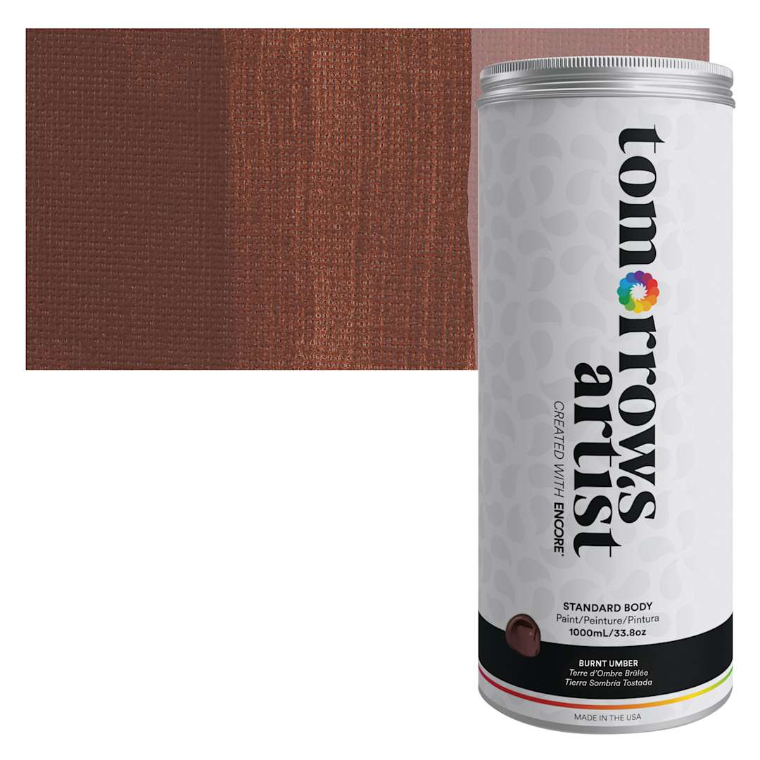 Open in modal - Tomorrow's Artist Eco-Friendly Standard Body Acrylic Paint - Burnt Umber,1L jar and swatch