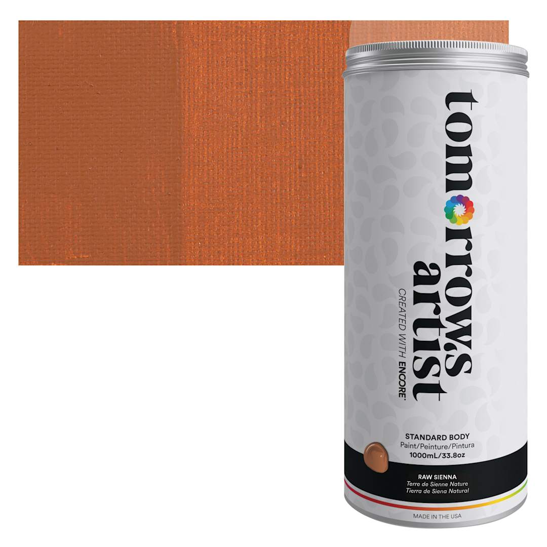Open in modal - Tomorrow's Artist Eco-Friendly Standard Body Acrylic Paint - Raw Sienna,1L jar and swatch